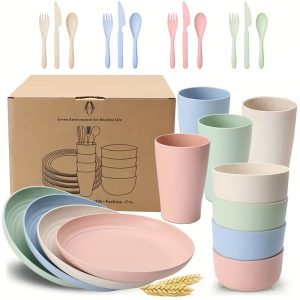 24pcs Sustainable Wheat Straw Dinnerware Set