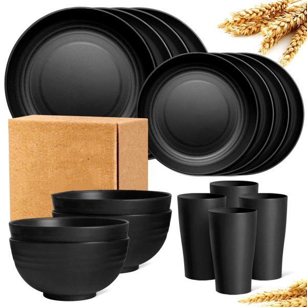 16pcs FSet Durable Wheat Straw Dinnerware Set